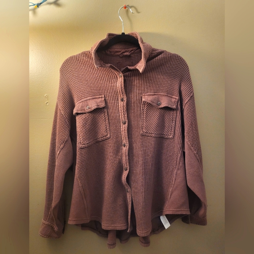 Aerie Waffle Knit Button-Up Oversized Shirt